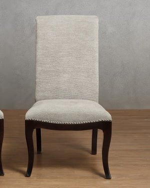 English Elm Contemporary Espresso Wood Frame Dining Chairs Nailhead Trim Gray Fabric Set of 2 B011S02488