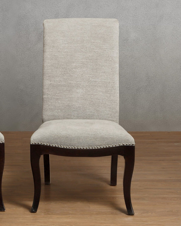English Elm Contemporary Espresso Wood Frame Dining Chairs Nailhead Trim Gray Fabric Set of 2 B011S02488