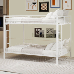 English Elm Multi-Functional Square Tube Iron Bunk Bed with Dual Ladders, Sturdy Space-Saving Frame for Rooms White W1935P360920