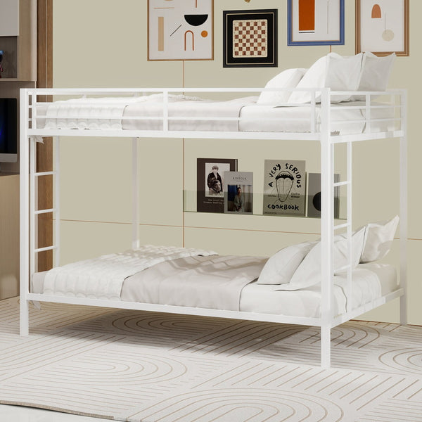 English Elm Multi-Functional Square Tube Iron Bunk Bed with Dual Ladders, Sturdy Space-Saving Frame for Rooms White W1935P360920