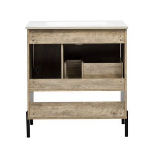 English Elm 30" Modern Wood Bathroom Vanity with Ceramic Sink, Soft-Close Door, Drawer Dividers & Open Shelf N710P247136P