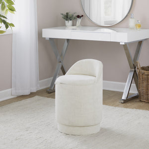 English Elm 18" Tufted Velvet Vanity Stool with 360 Swivel Base and Hidden Storage Compartment Cream B202P471494