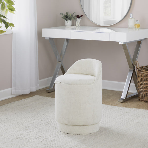 English Elm 18" Tufted Velvet Vanity Stool with 360 Swivel Base and Hidden Storage Compartment Cream B202P471494