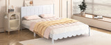 English Elm Queen Size Wood Platform Bed Frame, Retro Style Bed With Rectangular Headboard,No Need Box Spring,White