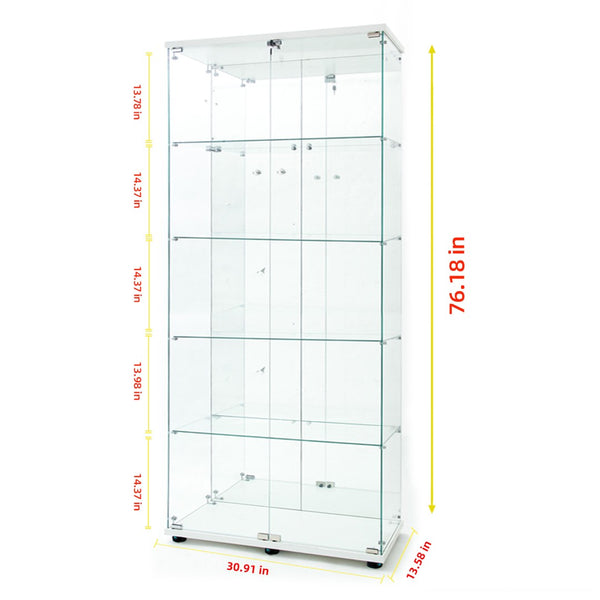 English Elm Tempered Glass Display Cabinet With Bluetooth Led Lights, Lockable Door, Mirrored Back - White Elegance W3155S00018-GIGA