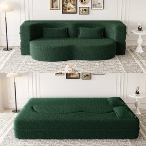 English Elm Modern Full Size Folding Sofa Bed with Teddy Fabric, Foam-Filled 15" Sleeper, 2 Pillows, No Assembly Required Green W1885P272262