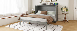 English Elm Queen Murphy Wall Bed Cabinet with Storage Drawer Built-in Power Outlets Usb Ports Gray LP000400AAE-1