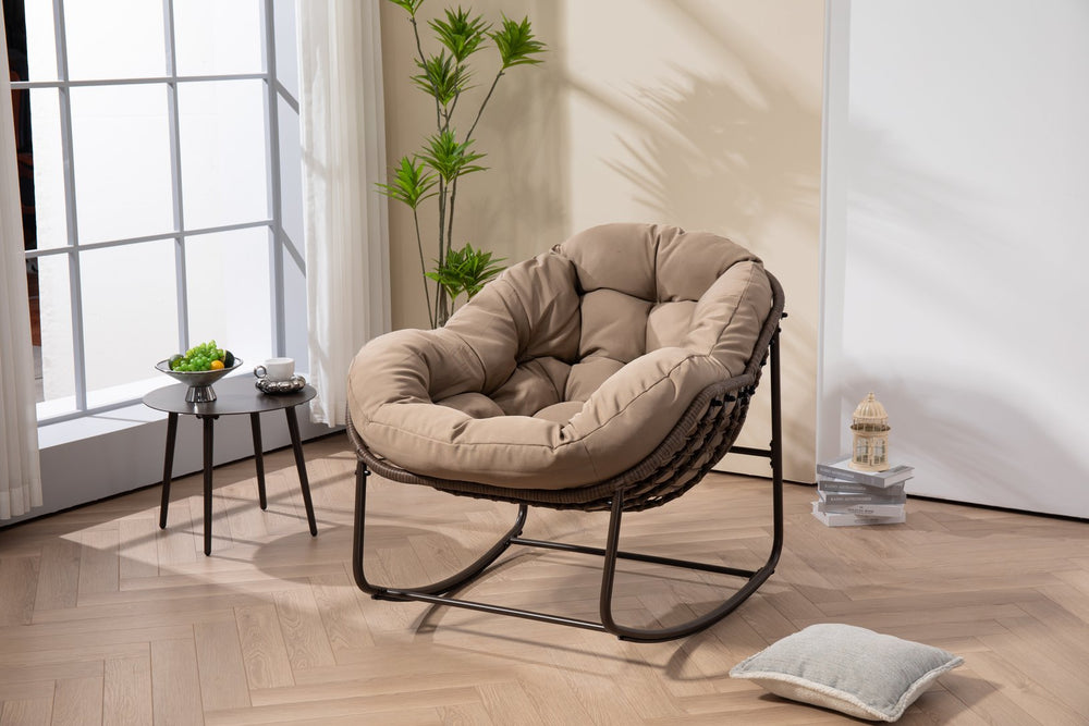 English Elm Outdoor Wicker Egg Rocking Chair Oversized Sculpted Rattan Lounge Porch Patio W640P395695