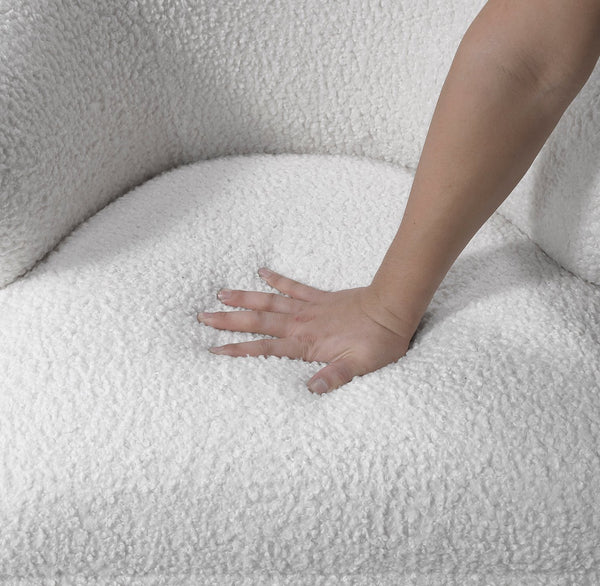 English Elm Luxury Boucle Accent Chair with High-Density Foam, Curved Mid-Century Design, Plush Seat Comfort Beige 26.5 L x 29.5 W x 22 H B011P283277