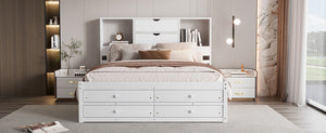 English Elm Queen Platform Bed Solid Pine Frame with Storage Headboard and Eight Organizer Drawers White GX000453AAK-1