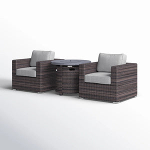 English Elm Modular 3-Piece Rattan Patio Sofa Set with 55,000 BTU Fire Pit, HDPE Wicker, Plush 5" Cushions B120S00085
