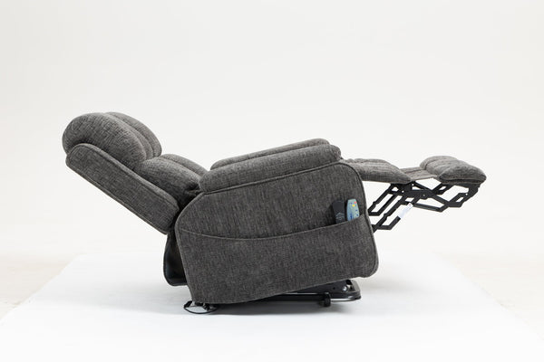 English Elm Oversized Power Lift Recliner with Heat Massage Lay Flat Design and Usb Charging Port Grey W547S00080