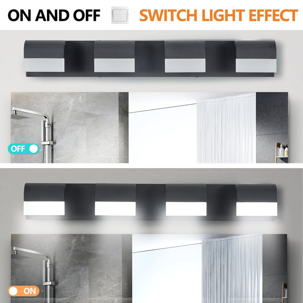 English Elm 4-Light Black LED Vanity Light Acrylic Shade Modern Bathroom Wall Sconce Soft Bright Glow W2312P374895
