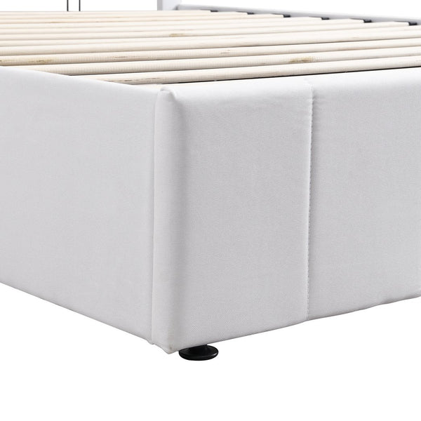 English Elm Queen Linen Upholstered Platform Bed with Hydraulic Lift Storage and Padded Headboard N708P201552K