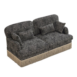 English Elm Comfy Chenille Leopard Print Loveseat with Tassel Trim Modular Sectional for Living Room Khaki W5656S00019