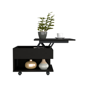 English Elm Portland Lift Top Coffee Table with Rolling Casters, Hidden Storage Compartment & Open Shelf Design Black 27 L x 25 W x 5 H B128P148965