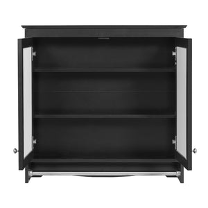 English Elm 3-in-1 Wall Mounted Medicine Cabinet with Soft Close Door Adjustable Shelves and Towel Bar Black N710P405415B