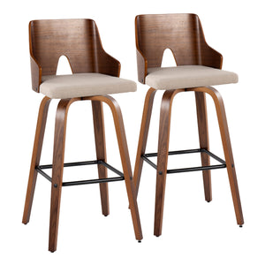 English Elm Fixed-height Swivel Barstools Upholstered Grey Fabric Black Wood Legs Kitchen Set of 2 B202S01870