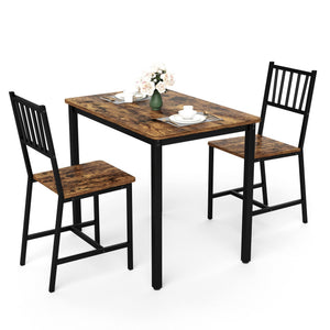 English Elm Dining Table Set 3 Piece Industrial Steel Frame with Melamine Top for Kitchen Nook Rustic Brown W1162P424861