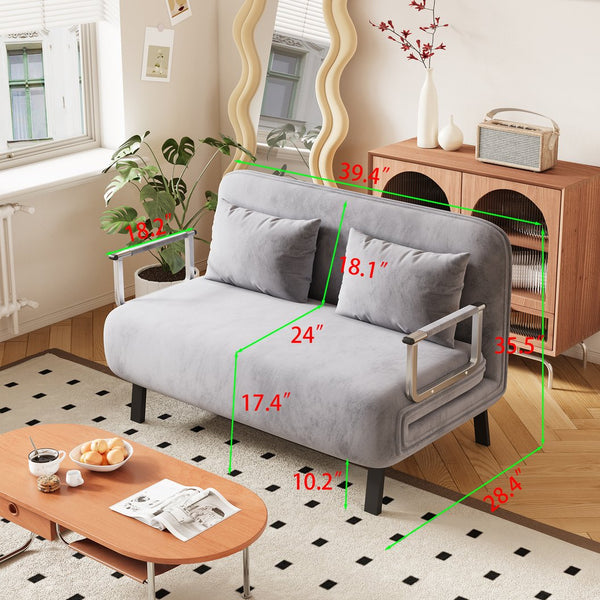 English Elm 39″ Convertible Chair Bed with Adjustable Backrest & Pillow, Steel-Frame Sleeper Chair for Small Spaces Comfortable Multifunctional Lounge Sofa LIGHT GREY W1767P192812