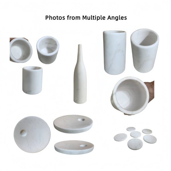 English Elm White Natural Marble Dining Room Accessories Set - Luxurious 10-Piece Collection For Elegant Tables W1696P262939-GIGA