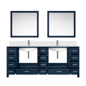 English Elm Navy Double Bath Vanity 84" W x 22" D with Cultured Marble Top, Chrome Faucet, 34" Mirror, Durable Finish B2731S01116