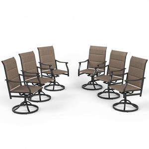 English Elm Outdoor Swivel Patio Dining Chairs Textilene Woven Set for Backyard Entertaining Brown T3623P433699