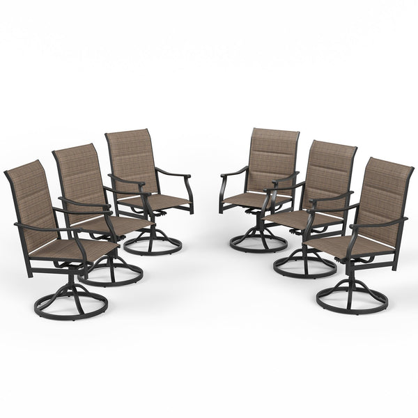 English Elm Outdoor Swivel Patio Dining Chairs Textilene Woven Set for Backyard Entertaining Brown T3623P433699