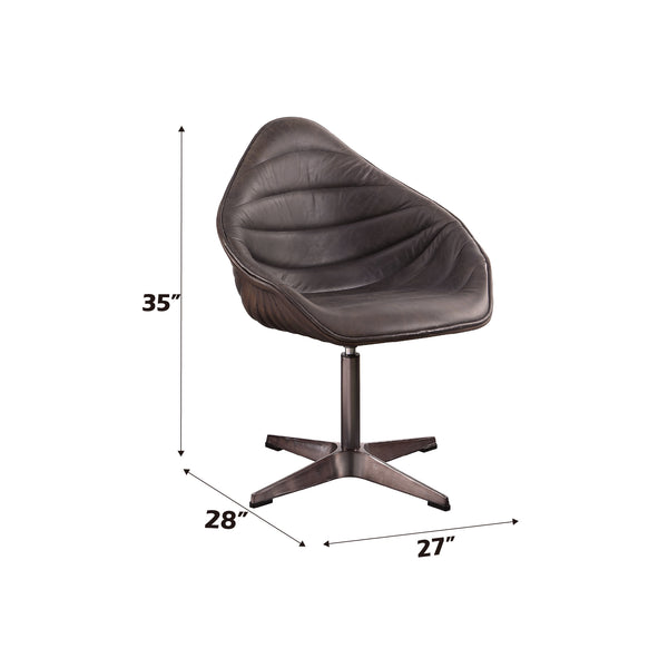 English Elm Pipino Antique Ebony Top Grain Leather Swivel Accent Chair – Sleek Industrial Office Seating, Durable Elegance B2726P242450