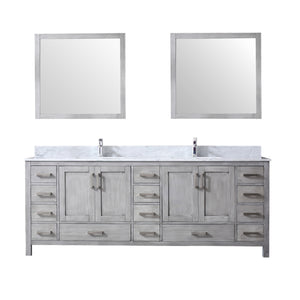 English Elm Distressed Grey Double Bath Vanity 84" W x 22" D with Carrara Marble Top, Chrome Faucet & Mirrors B2731S01065