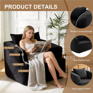 English Elm 360° 360 Swivel Teddy Velvet Accent Chair Plush Cocoon Seat for Living Room or Bedroom Black W5385P433221