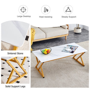English Elm A Sintered Stone Top Coffee Table with Golden X Legs for Modern Living Rooms W1151P154282
