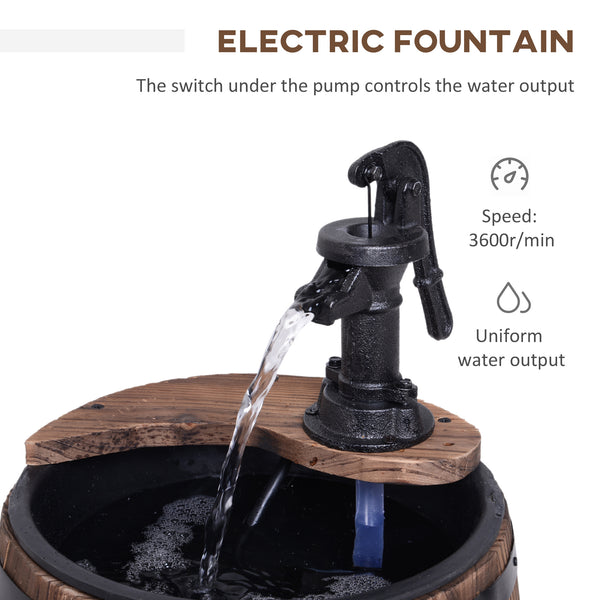 English Elm Outsunny Rustic Barrel Garden Fountain with Planter Fir Wood Steel Farmhouse Decor W2225P174537