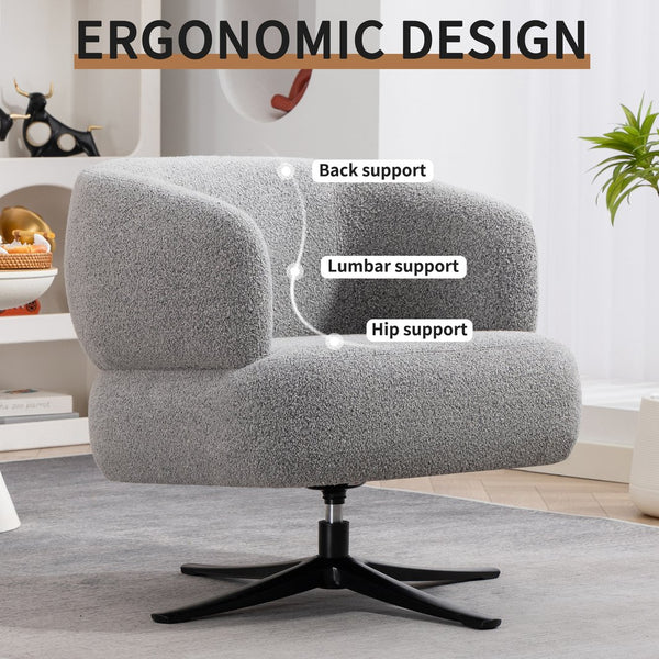 English Elm Cuddle-style linen swivel chair with 360° rotation, wrap-around cradle design for cozy compact spaces Antique Grey W3248P354261