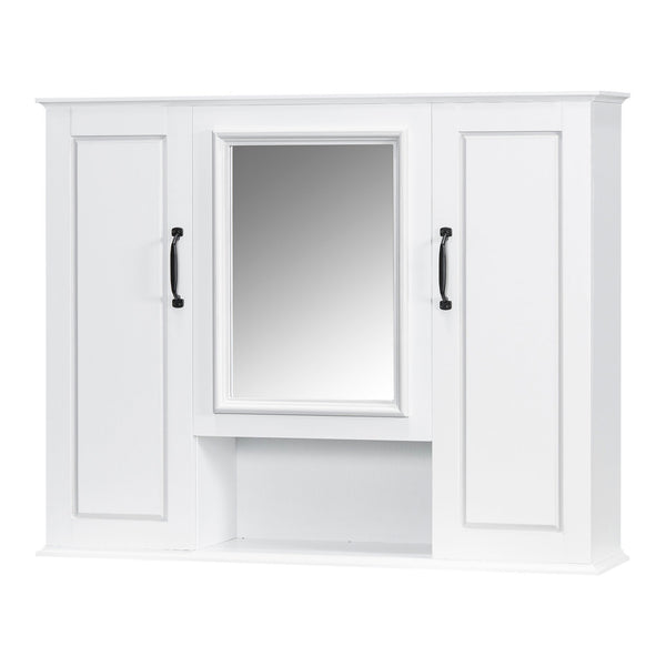 English Elm 36'' Mirror Cabinet with 3 Doors — Wall-Mounted Bathroom Storage Unit, MDF & Pine, Spacious Shelves White N725P346902K
