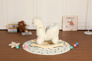 English Elm Kids Alpaca Plush Rocking Toy with Lullaby Sounds Jingle Bells and Safety Belt W3723P374144