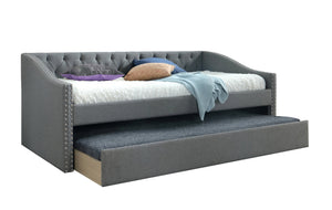 English Elm Luxurious Tufted Daybed with Nailhead Trim and Built-In Trundle — Elegant Rolled Arms, Plush Fabric Comfort Gray 41.75 L x 41.63 W x 6.38 H B011S01639