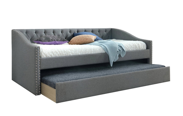 English Elm Luxurious Tufted Daybed with Nailhead Trim and Built-In Trundle — Elegant Rolled Arms, Plush Fabric Comfort Gray 41.75 L x 41.63 W x 6.38 H B011S01639