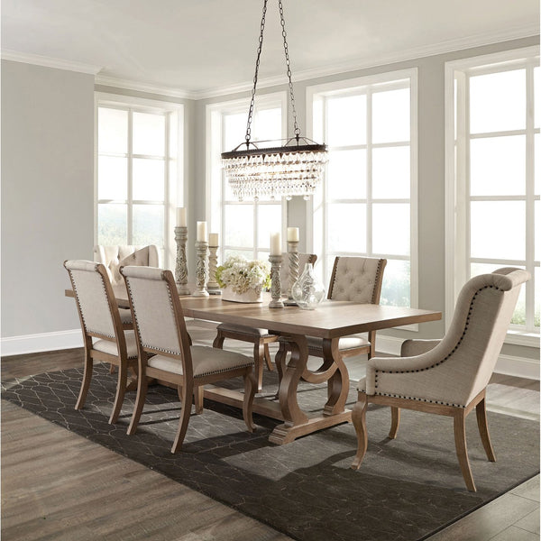 English Elm Fremont 7-Piece Barley Brown And Cream Dining Set – Elegant, Durable Wood With Cozy Upholstery B062S01025