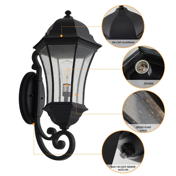 English Elm 27"(h) Black Aluminum Vintage Outdoor Wall Lantern with Dusk Dawn Sensor Bubble Glass W2312P415974