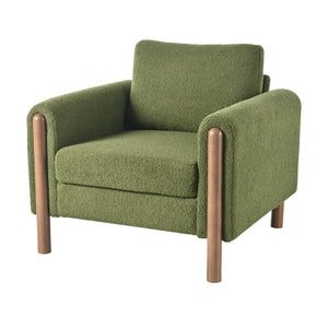 English Elm Christopher Knight Home® - Oversized Teddy Velvet Accent Chair with Curved Armrests, Tufted Mid-Century Design and Walnut Legs Green N765P189679N