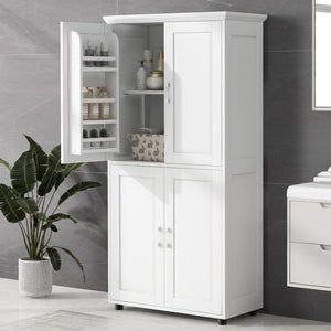 English Elm Tall White Bathroom Storage Cabinet - 4-Door Freestanding MDF Unit, Adjustable Shelves, Slim 61.8" x 18.3" x 7.5" WF323345AAK