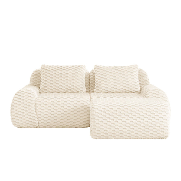 English Elm 82" Modular L-shaped Sectional Sofa Flannelette Upholstered with Movable Ottoman Living Room Cream W714S01517