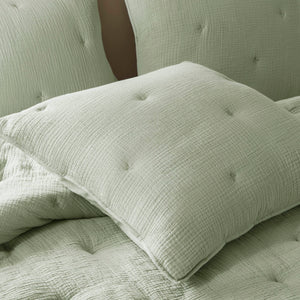 English Elm 3-piece King Cotton Muslin Quilt Set with Embroidered Tacking Breathable Crinkled Bedding B035P408344