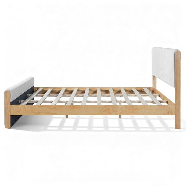 English Elm King Platform Bed Natural Wood Frame Beige Upholstered Low Profile No Box Spring N758K909697N