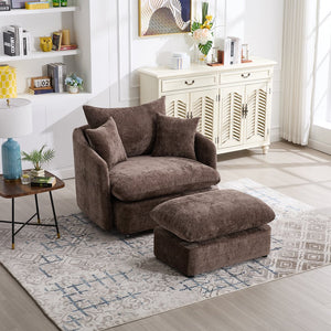English Elm 360° 360 Swivel Oversized Chenille Armchair with Pocket Spring Seat and Three Throw Pillows Brown W1361S00090
