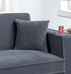 English Elm 1pc Corduroy Convertible Sofa with Storage Base Usb Port Cup Holders Wood Legs Dark Gray B011P430416