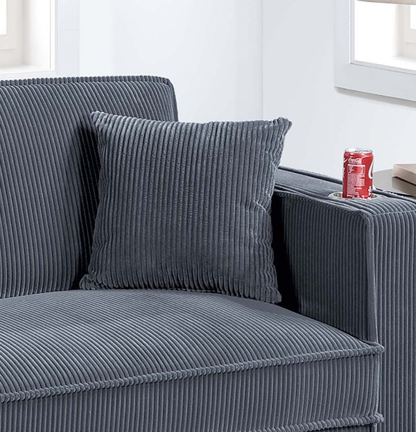 English Elm 1pc Corduroy Convertible Sofa with Storage Base Usb Port Cup Holders Wood Legs Dark Gray B011P430416