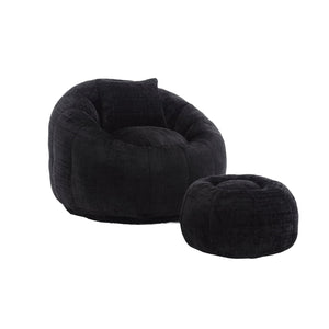 English Elm UNITED Cloud-Luxe Chenille Memory Foam Bean Bag Chair with Ottoman and Pillow for Ultimate Comfort Black W1568P361690