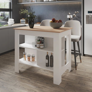 English Elm Light Pine and White Kitchen Island with Open Storage Shelves, Modern Beige & Black Finish, 40.5" Wide B062P252193